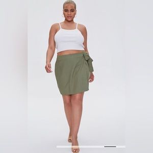 Plus Size Linen-Blend Mock Wrap Skirt in Olive NWOT